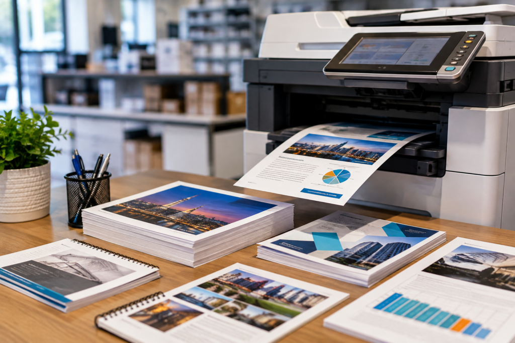 Modern Office Printer with Fresh Documents